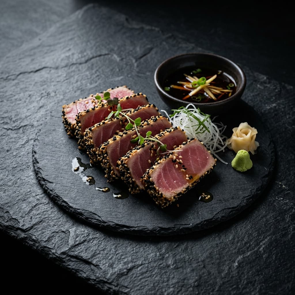 Sashimi de Atún en Costra de Ajonjolí