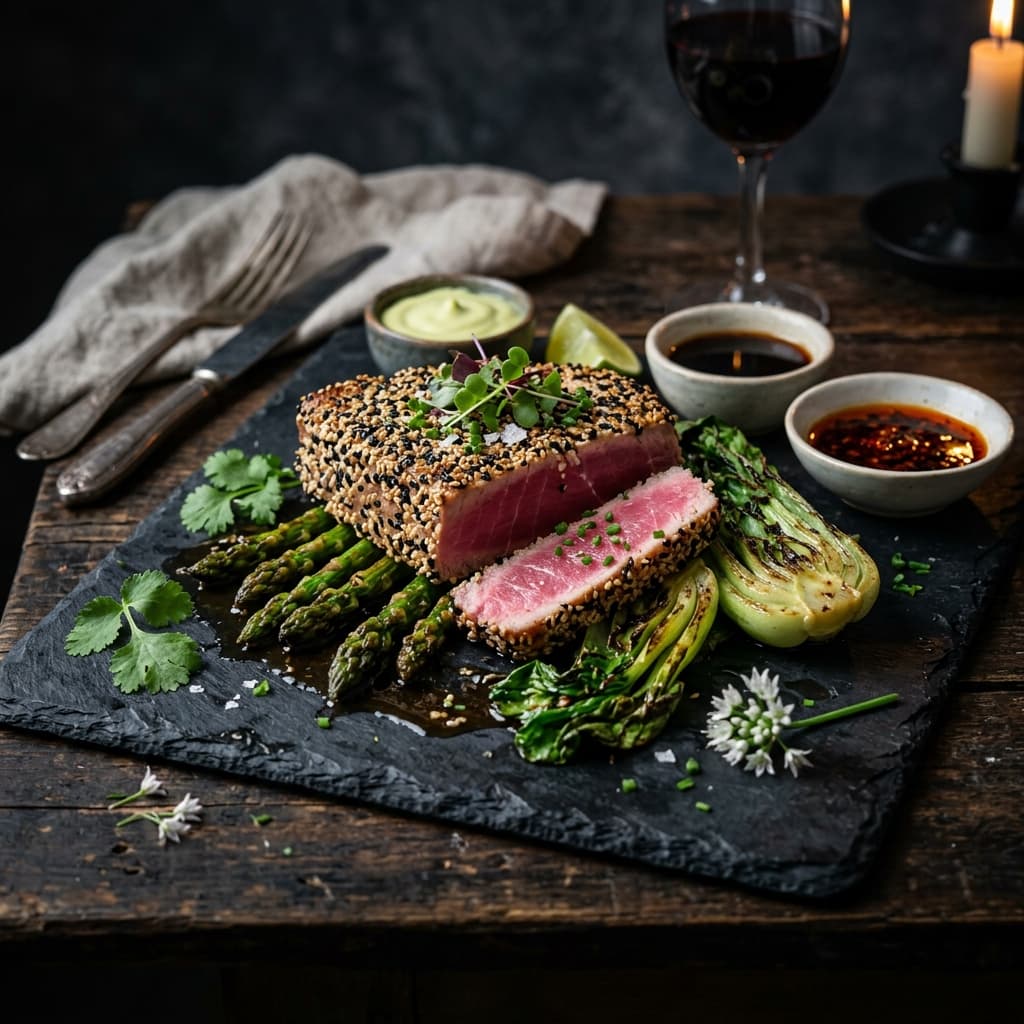 Steak de Atún Sellado con Costra de Sésamo