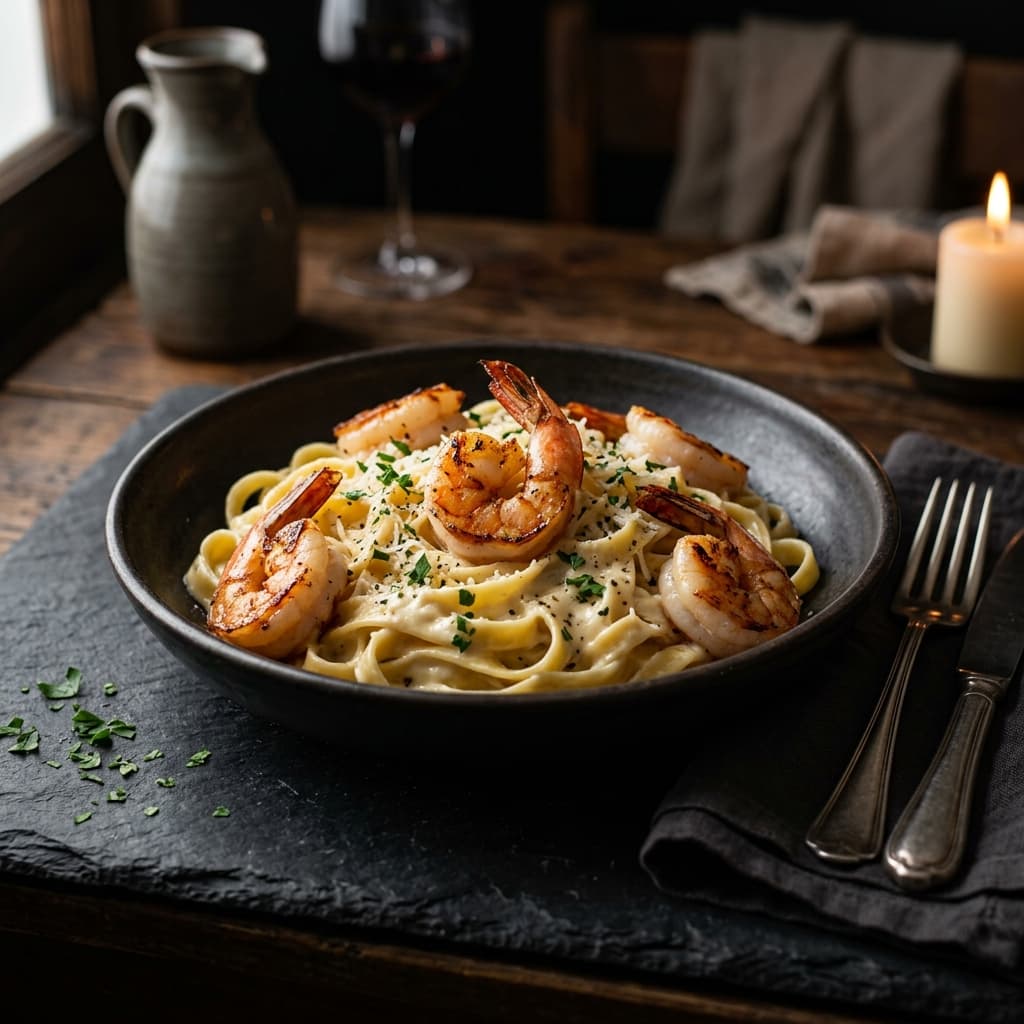 Pasta Alfredo con Camarones U-41